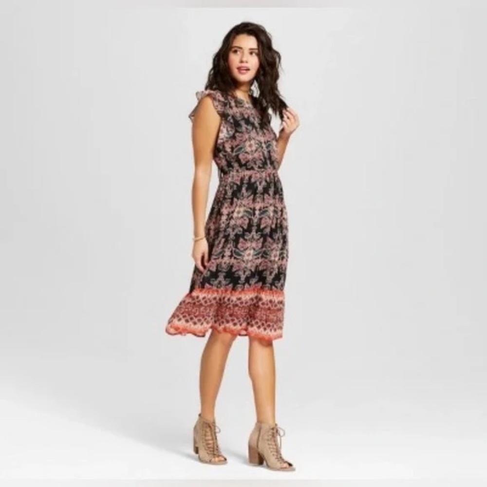 Xhilaration Ruffle Lace-Up Back Midi Dress Size Medium